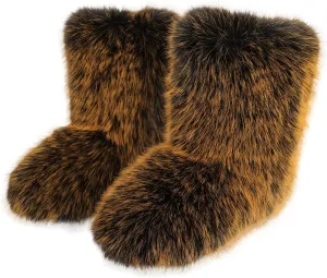 Furry Faux Fur Boots Women's Winter Shoes Woman Fluffy Warm Snow Boots Mid-Calf Comfortable Outdoor Flat
