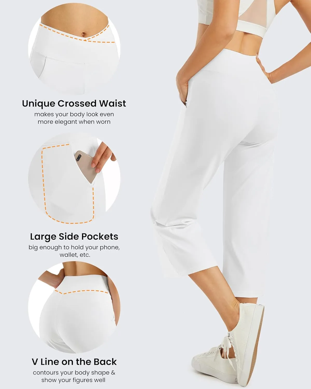 G4Free Capri Pants for Women Wide Leg Yoga Dress Capris with Pockets Cross Loose Casual Work Crop Pants