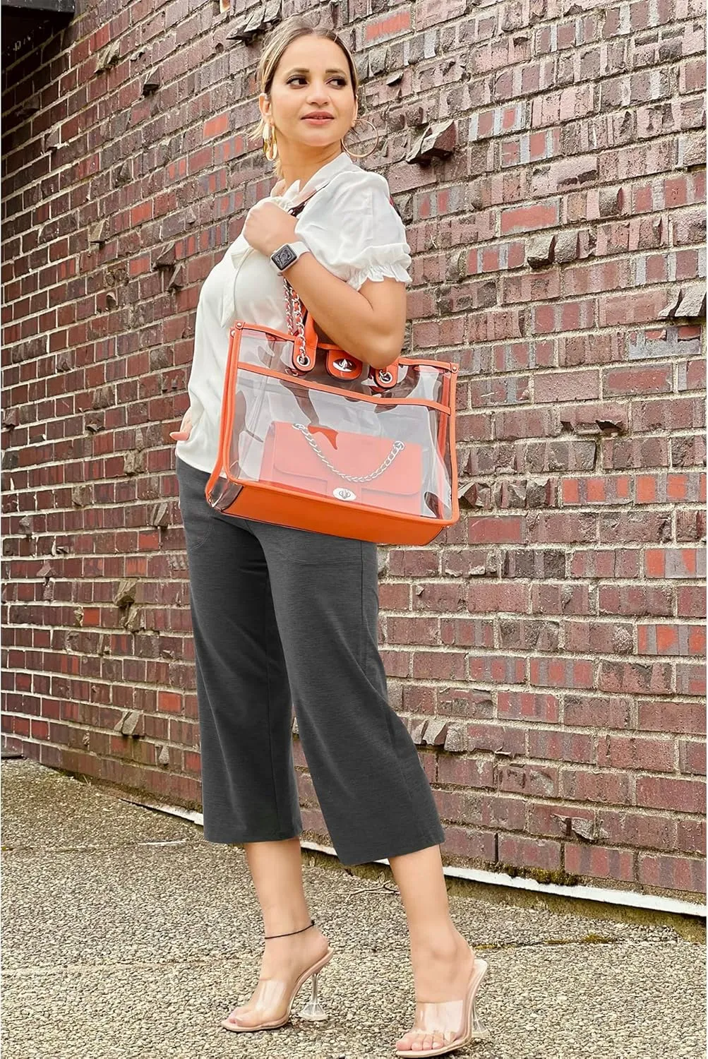 G4Free Capri Pants for Women Wide Leg Yoga Dress Capris with Pockets Cross Loose Casual Work Crop Pants