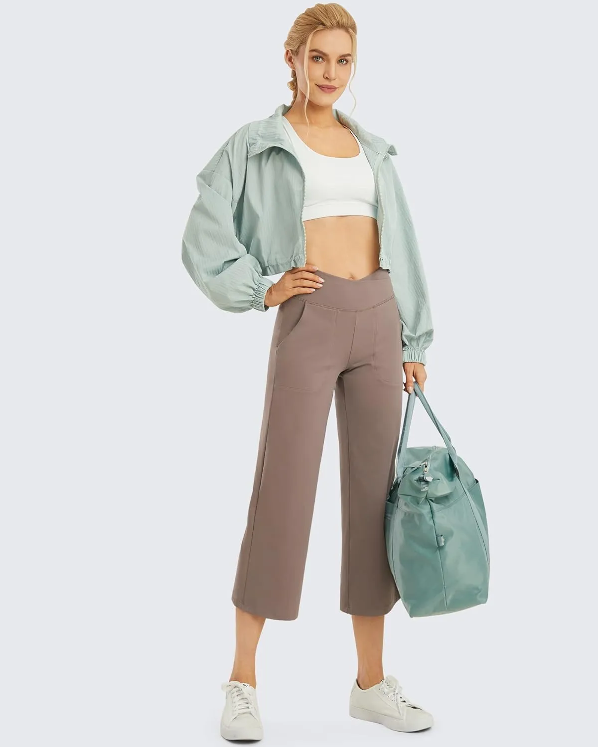 G4Free Capri Pants for Women Wide Leg Yoga Dress Capris with Pockets Cross Loose Casual Work Crop Pants