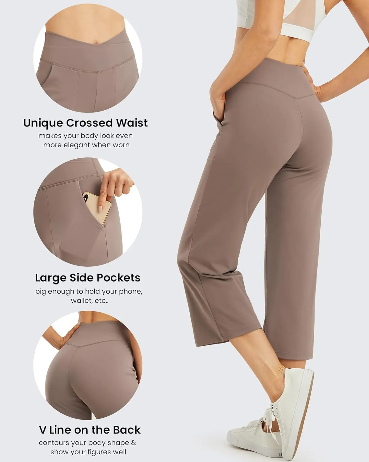 G4Free Capri Pants for Women Wide Leg Yoga Dress Capris with Pockets Cross Loose Casual Work Crop Pants