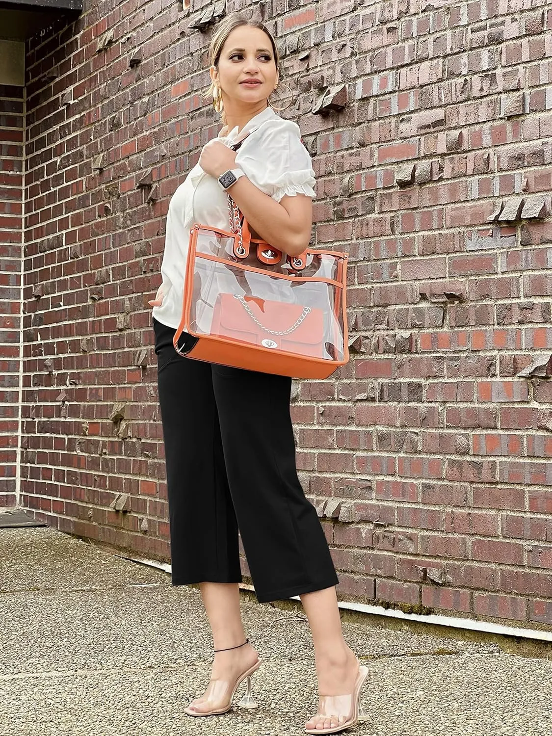 G4Free Capri Pants for Women Wide Leg Yoga Dress Capris with Pockets Cross Loose Casual Work Crop Pants