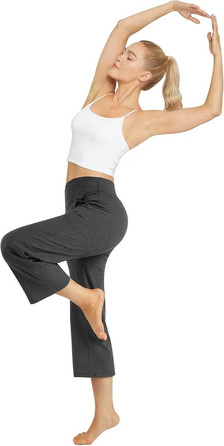 G4Free Capri Pants for Women Wide Leg Yoga Dress Capris with Pockets Cross Loose Casual Work Crop Pants