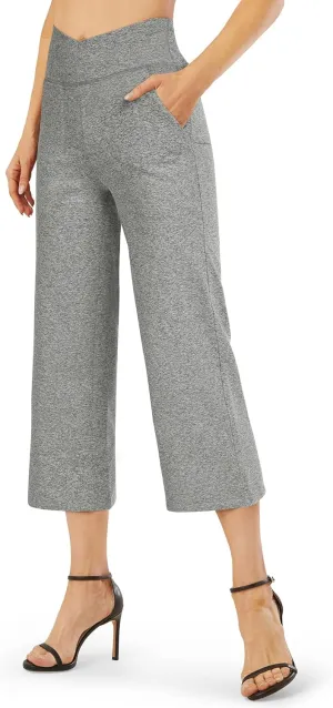 G4Free Capri Pants for Women Wide Leg Yoga Dress Capris with Pockets Cross Loose Casual Work Crop Pants