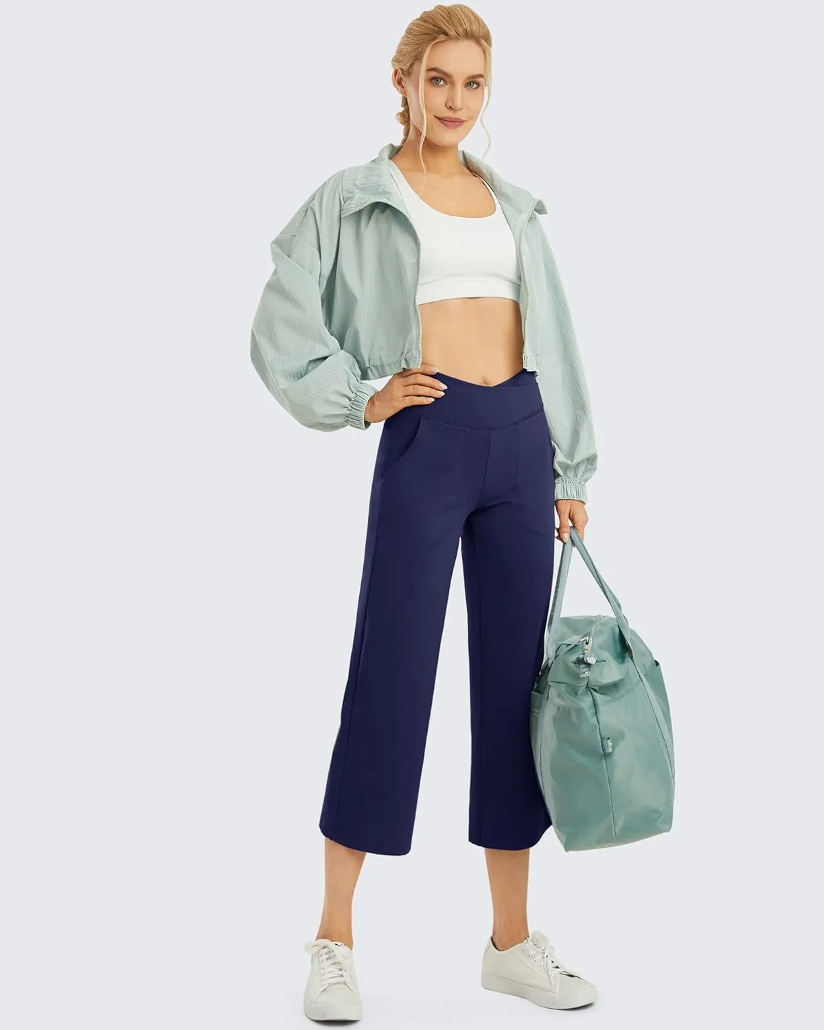 G4Free Capri Pants for Women Wide Leg Yoga Dress Capris with Pockets Cross Loose Casual Work Crop Pants