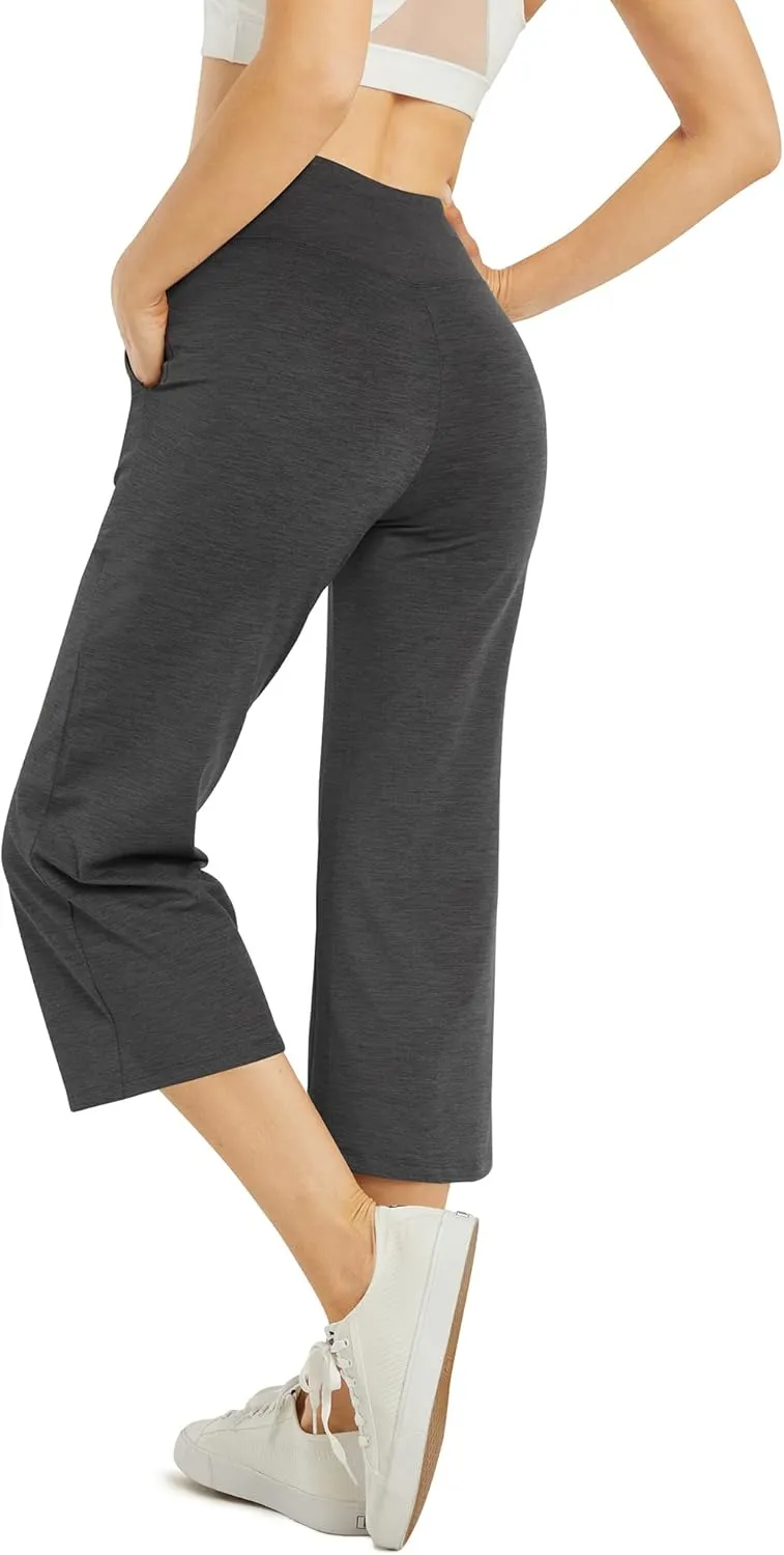 G4Free Capri Pants for Women Wide Leg Yoga Dress Capris with Pockets Cross Loose Casual Work Crop Pants