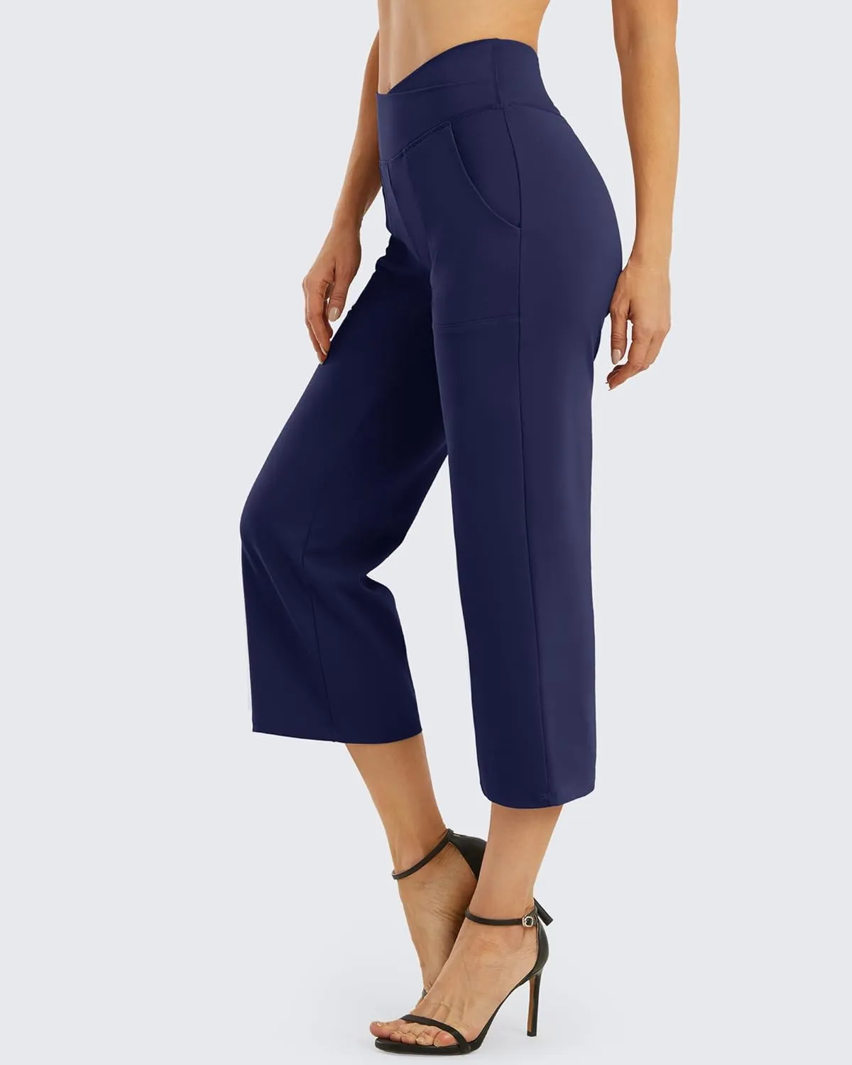 G4Free Capri Pants for Women Wide Leg Yoga Dress Capris with Pockets Cross Loose Casual Work Crop Pants