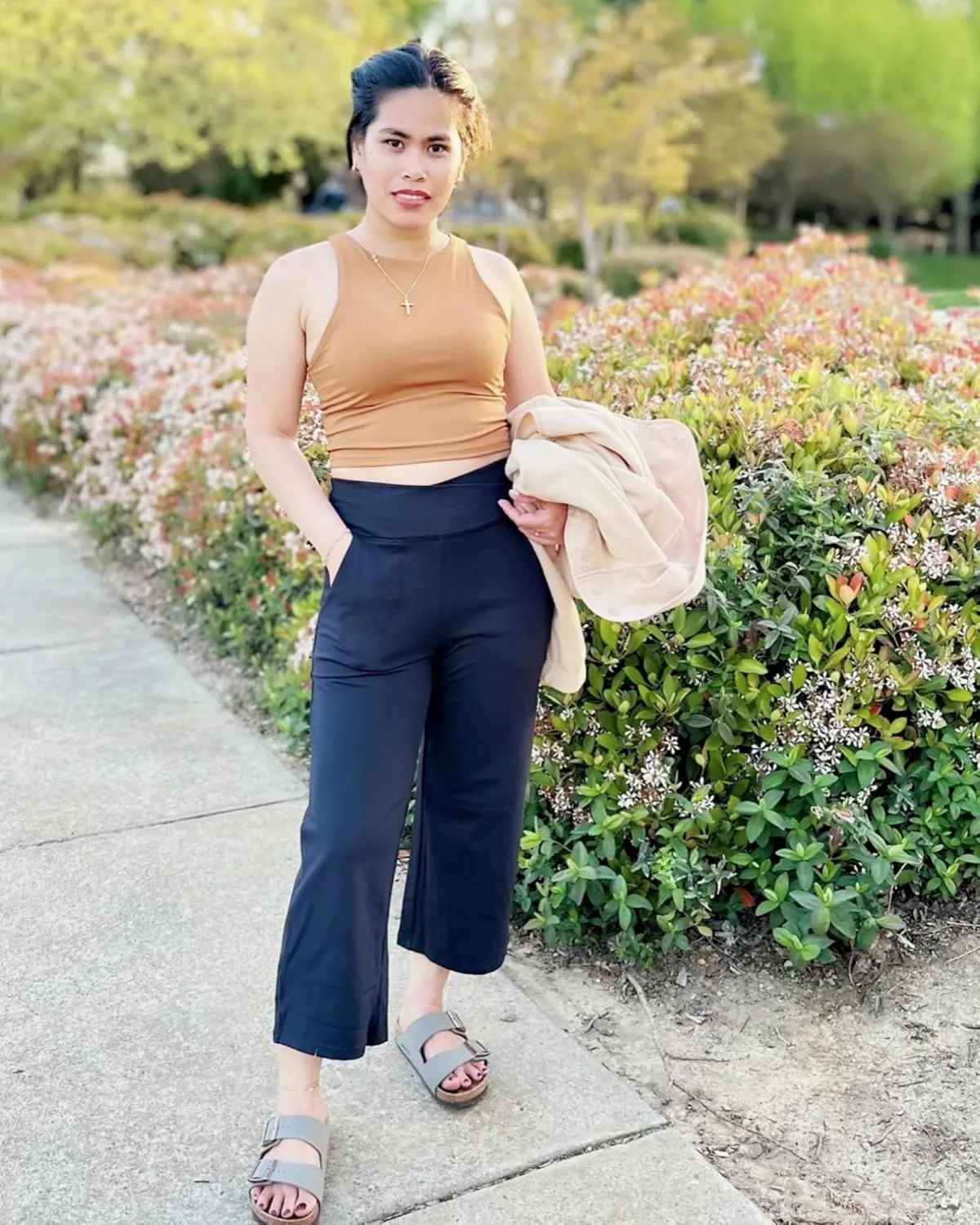 G4Free Capri Pants for Women Wide Leg Yoga Dress Capris with Pockets Cross Loose Casual Work Crop Pants
