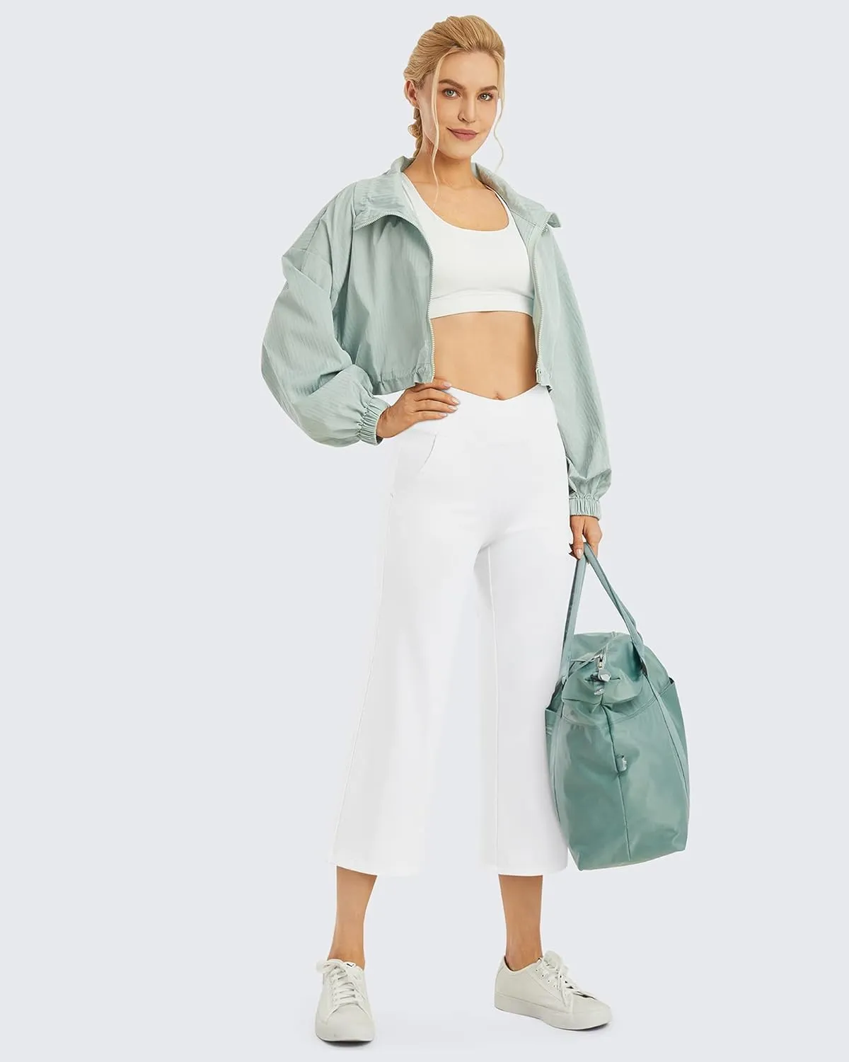 G4Free Capri Pants for Women Wide Leg Yoga Dress Capris with Pockets Cross Loose Casual Work Crop Pants