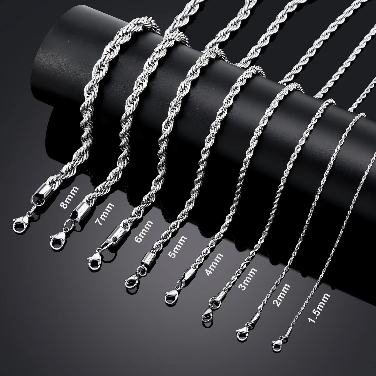 Giftall Rope Chain Necklace Stainless Steel Twist Chain Jewelry Necklace for Men Women