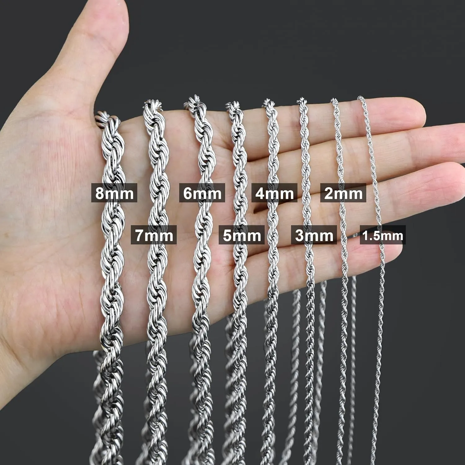 Giftall Rope Chain Necklace Stainless Steel Twist Chain Jewelry Necklace for Men Women