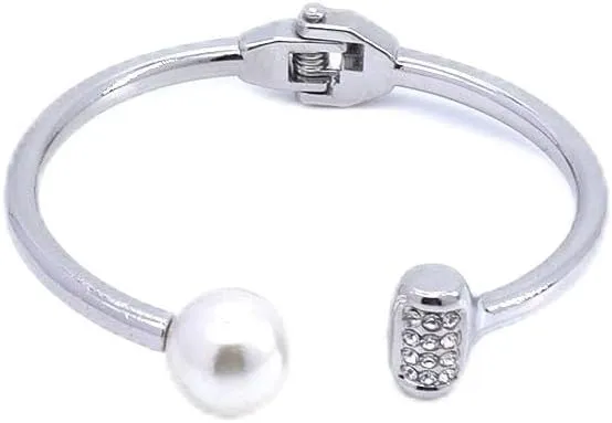 GIGB PBDK Chunky Gold Cuff Open Bracelet for Women Trendy Minimalist Rhinestone Pearl Wide Bangles Exaggerated Thick Bracelet Valentine's Day Charm Jewelry