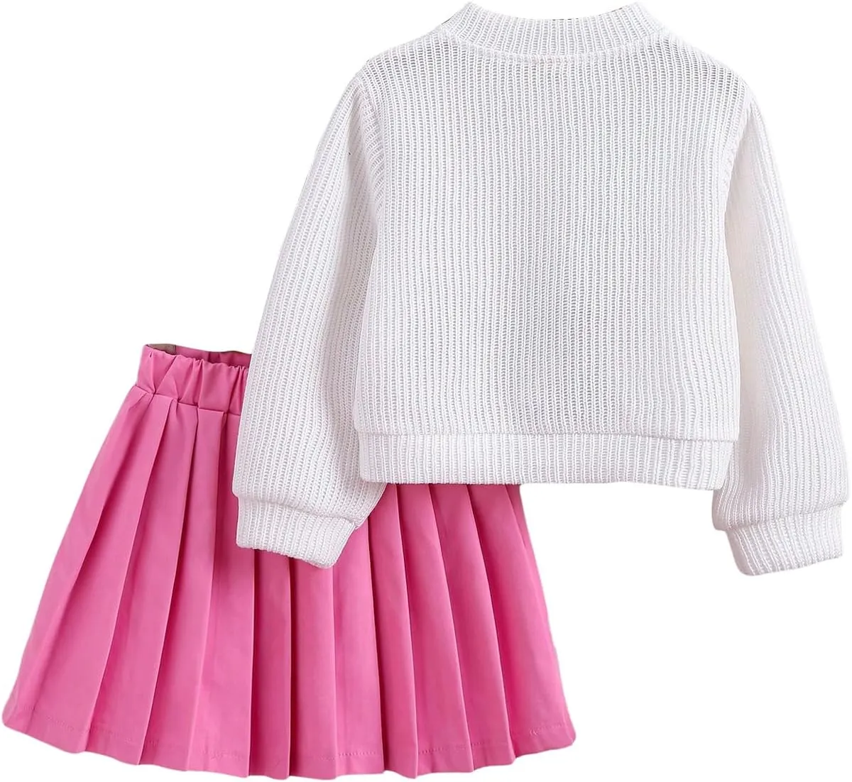 Girl's 2 Piece Outfits 3D Floral Button Up Cardigan Sweater and Pleated Skirts Set