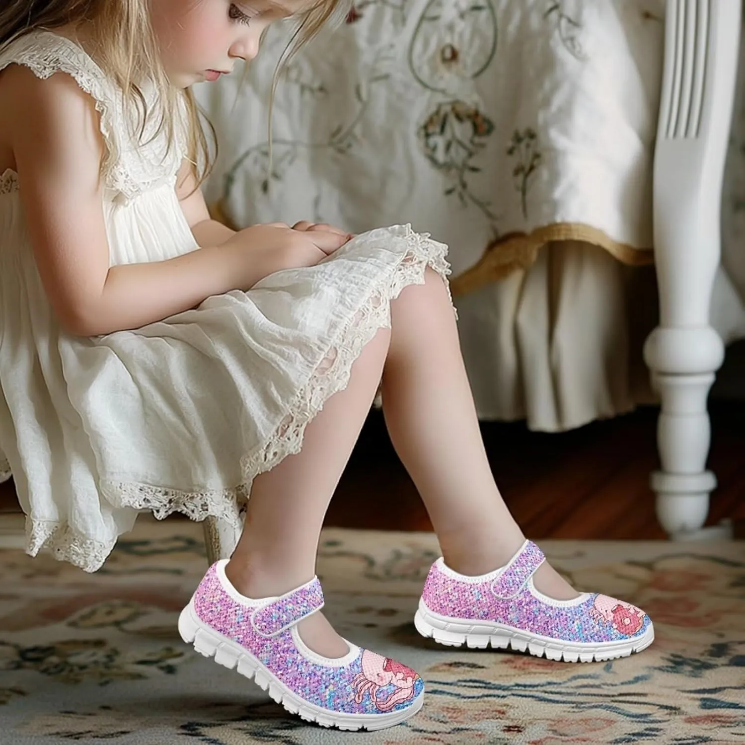 Girls Axolotl Mary Jane Dress Shoes Ballet Princess Flats Party Wedding School Shoes for Kids