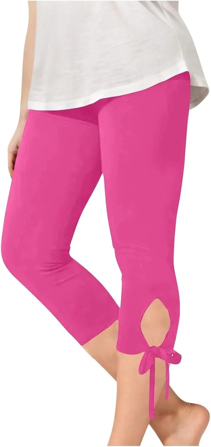Girls Cropped Leggings Lace Bottoms Trim Yoga Capris Leggings Stretchy High Waist Skinny Tights Pants for Teen Kids