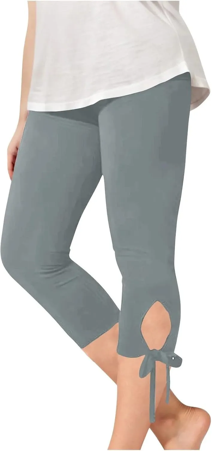 Girls Cropped Leggings Lace Bottoms Trim Yoga Capris Leggings Stretchy High Waist Skinny Tights Pants for Teen Kids