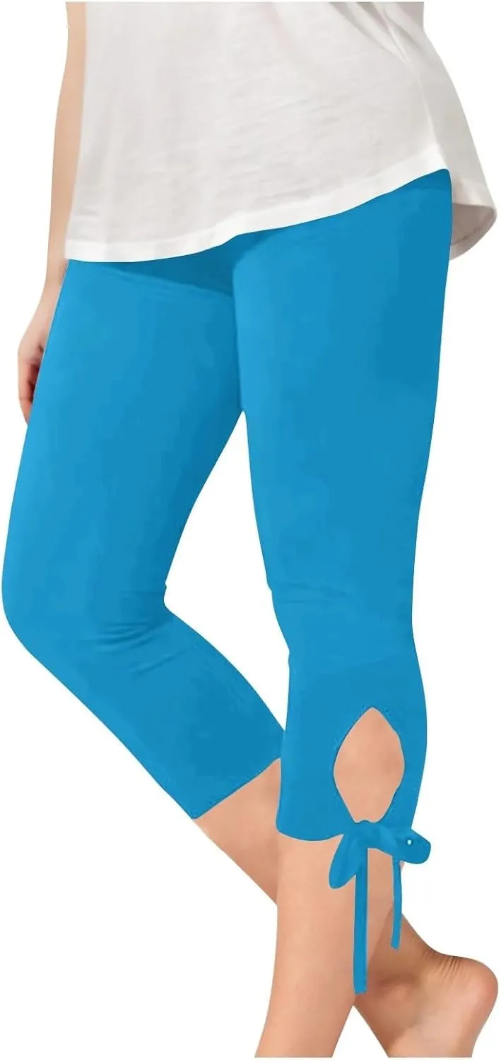 Girls Cropped Leggings Lace Bottoms Trim Yoga Capris Leggings Stretchy High Waist Skinny Tights Pants for Teen Kids