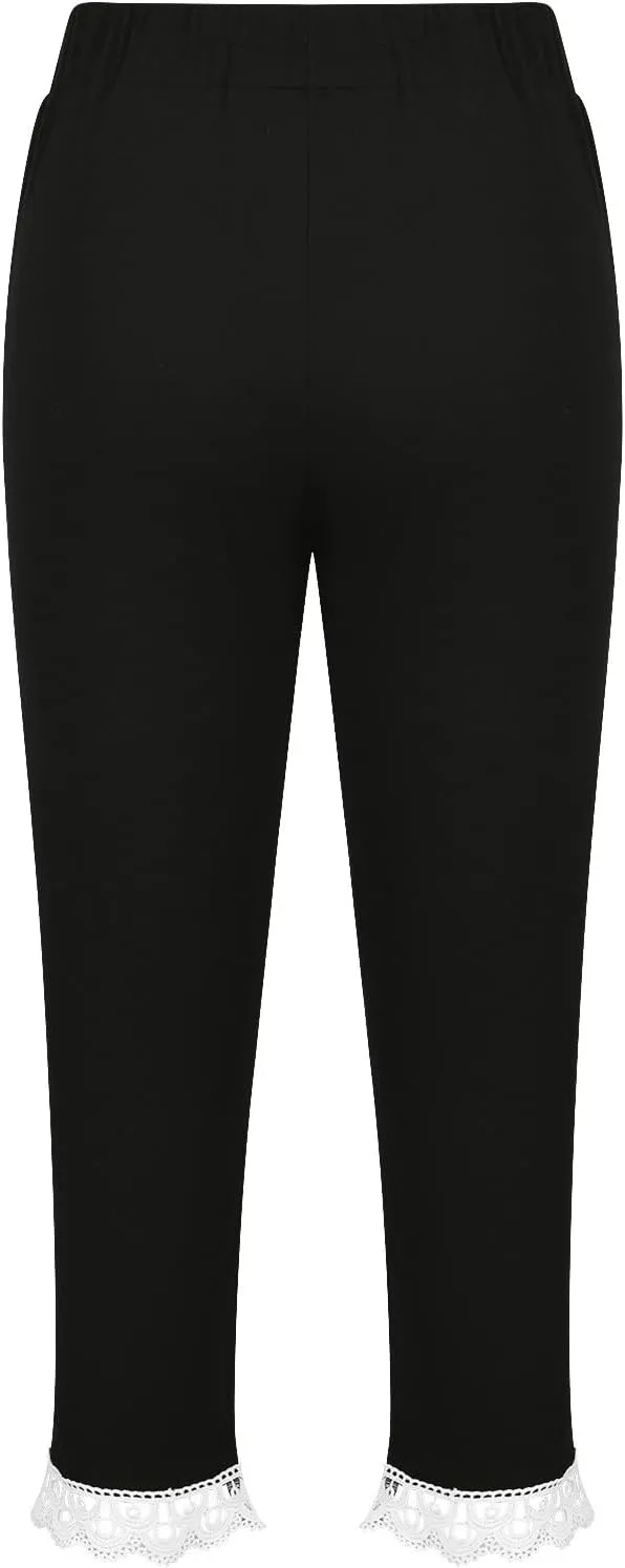 Girls Lace Bottoms Capris Leggings Stretchy Yoga Trim Tights Kids Girls Dance Workout Athletic Skinny Cropped Pants