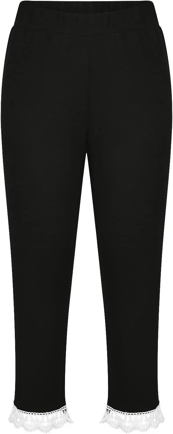Girls Lace Bottoms Capris Leggings Stretchy Yoga Trim Tights Kids Girls Dance Workout Athletic Skinny Cropped Pants