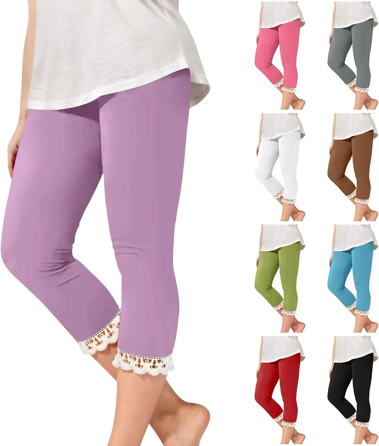 Girls Lace Bottoms Capris Leggings Stretchy Yoga Trim Tights Kids Girls Dance Workout Athletic Skinny Cropped Pants