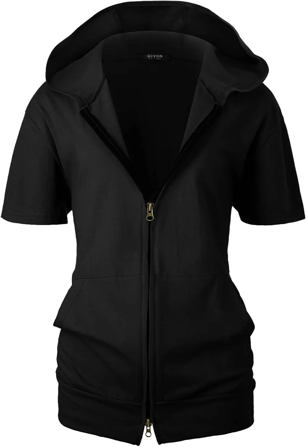 GIVON Womens Slim Fit Zip Up Hoodie Short Sleeve Thin Jacket Full Zip Sweatshirt with Plus Size