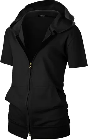 GIVON Womens Slim Fit Zip Up Hoodie Short Sleeve Thin Jacket Full Zip Sweatshirt with Plus Size