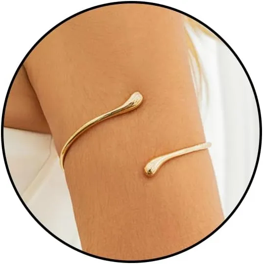 Gold Coil Arm Cuff for Women, Upper Cuff Bracelet Armlet Minimalist Armband Bangle Liquid Lava Chain Open Bangle for Women