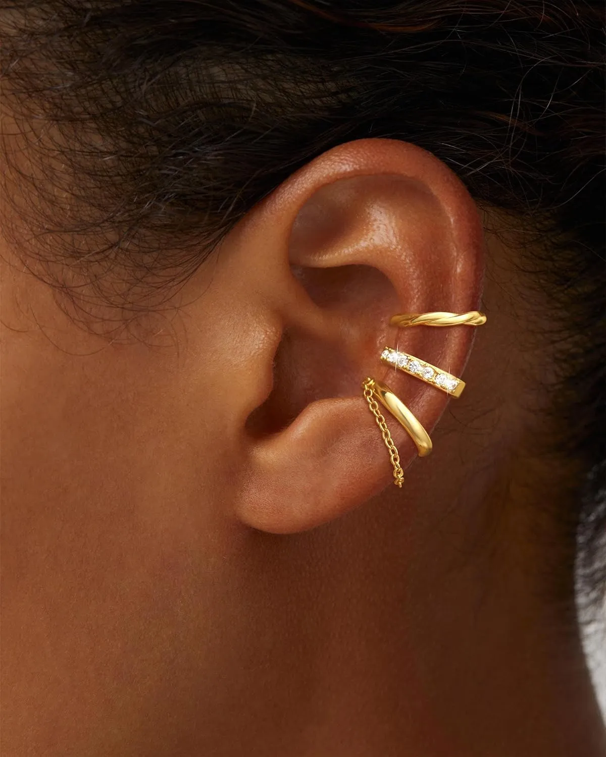 Gold Ear Cuffs Non Piercing: 14K Gold Plated/Silver Cuff Earrings for Women Trendy Chain Cubic Zirconia Cartilage Clip on Earrings Fake Earring Cuffs Set Hypoallergenic Jewelry for Women