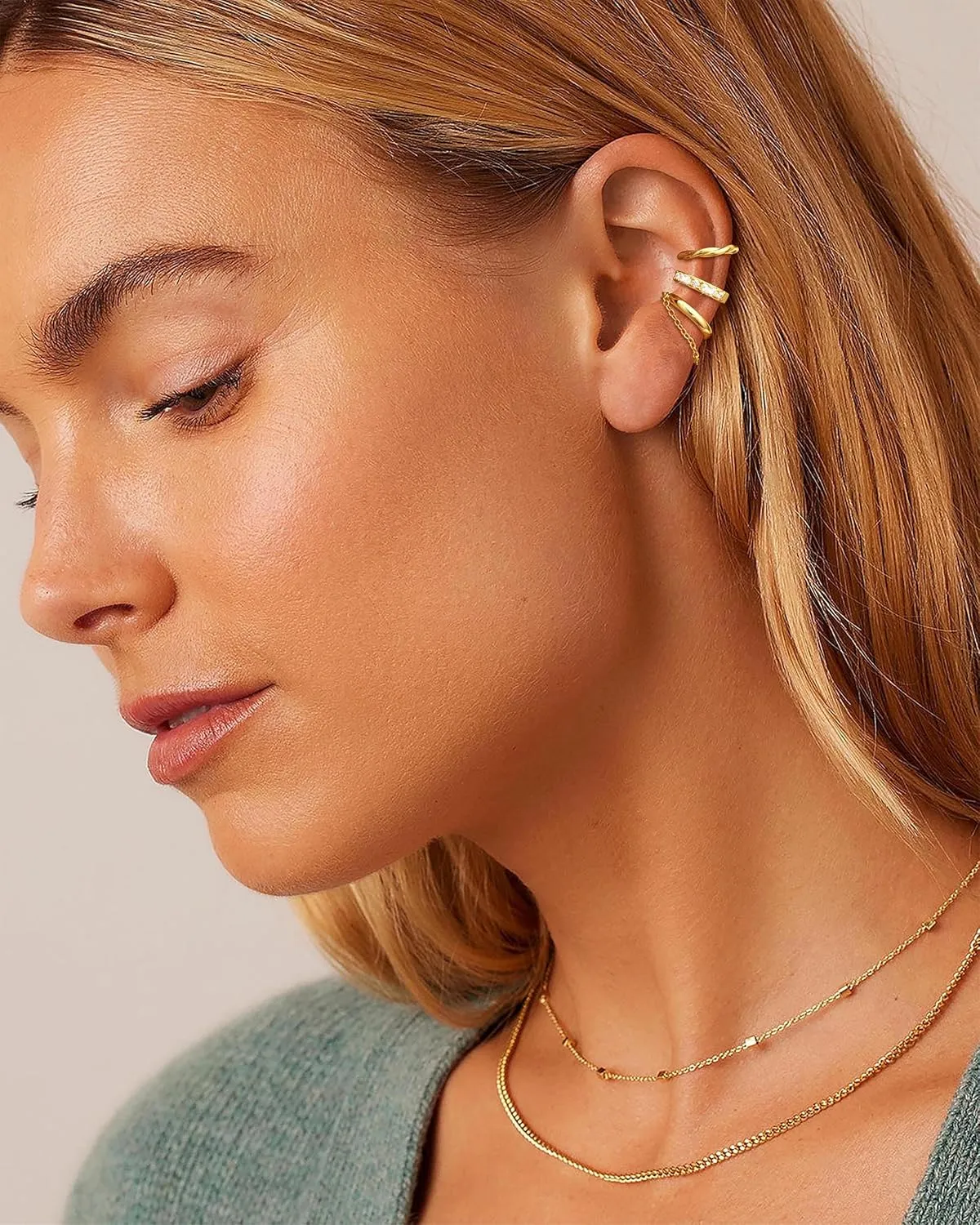 Gold Ear Cuffs Non Piercing: 14K Gold Plated/Silver Cuff Earrings for Women Trendy Chain Cubic Zirconia Cartilage Clip on Earrings Fake Earring Cuffs Set Hypoallergenic Jewelry for Women