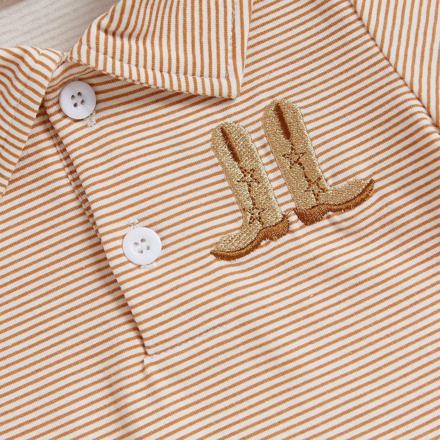 Gueuusu Country Baby Boy Outfit Newborn Western Romper Cowboy Boots Embroidery Striped Collared Bodysuit Infant Clothes