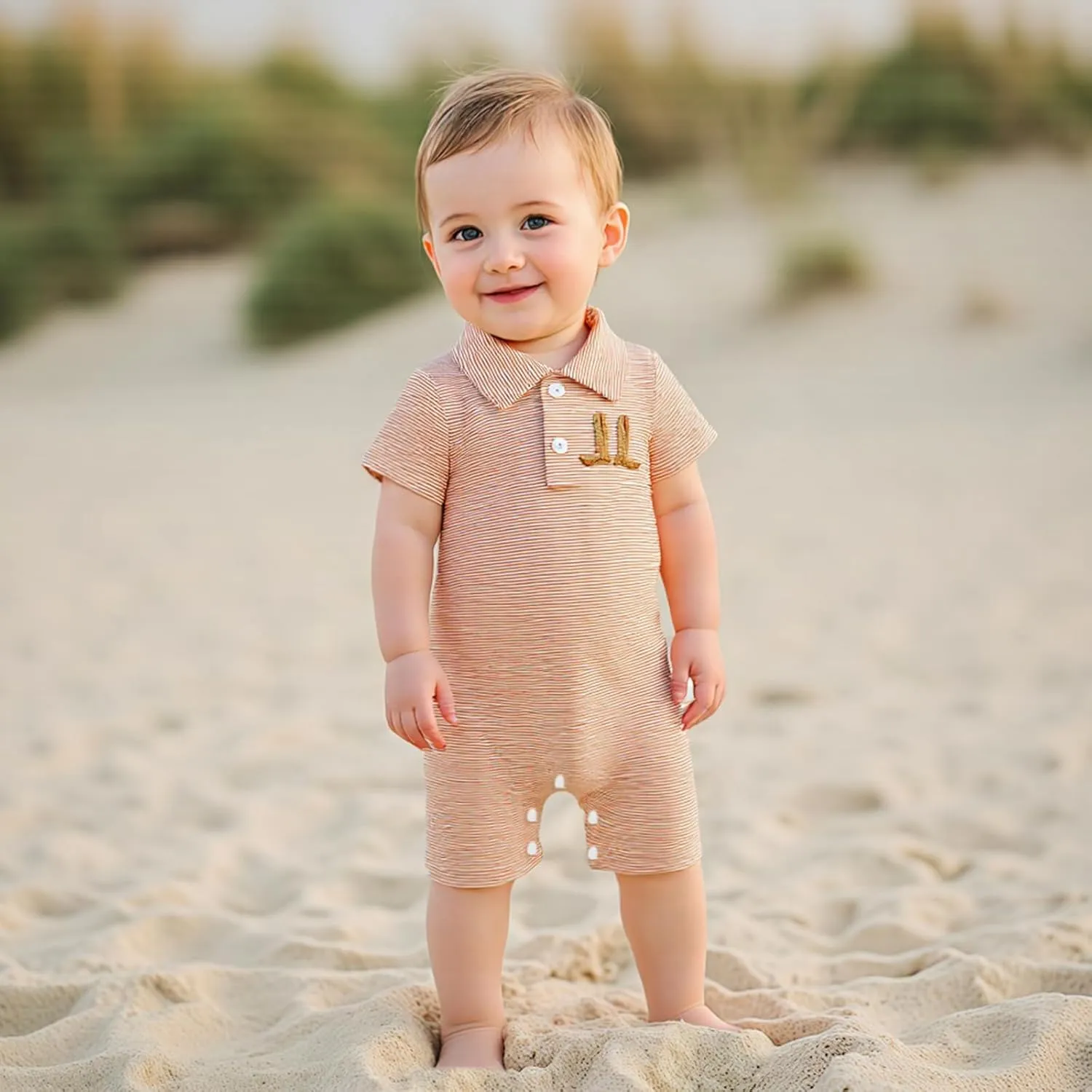 Gueuusu Country Baby Boy Outfit Newborn Western Romper Cowboy Boots Embroidery Striped Collared Bodysuit Infant Clothes