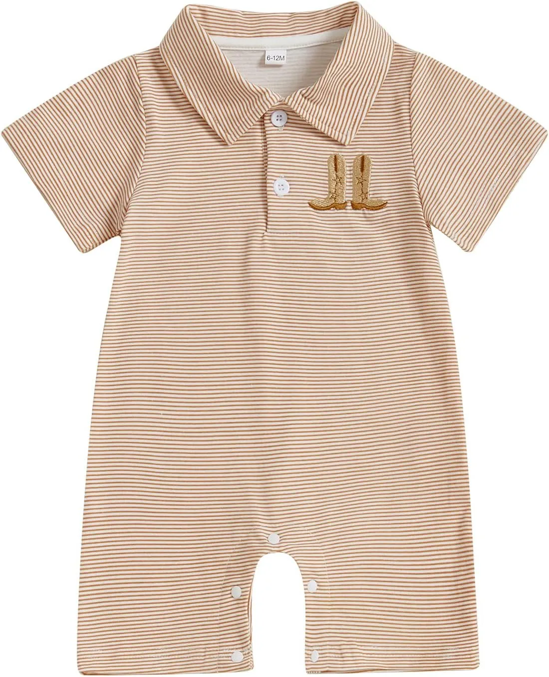 Gueuusu Country Baby Boy Outfit Newborn Western Romper Cowboy Boots Embroidery Striped Collared Bodysuit Infant Clothes