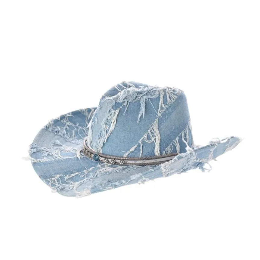H3444 Distressed Denim Cowboy Hat