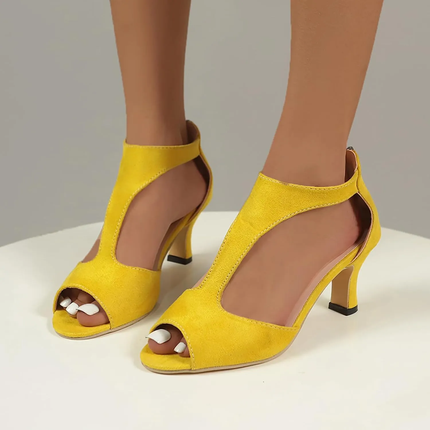 Heels for Women Orthopedic Leather Open Toe Dressy High Heel Sandals Casual Orthotic Pumps Fish Mouth Shoes