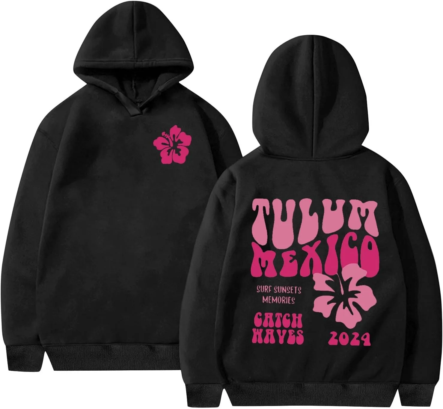 Heevina Pink Palm Puff Hoodie Hoodies For Women Tulum Mexico Surs Sunsets Memories Catch Wayes Funny Hoodie Pockets