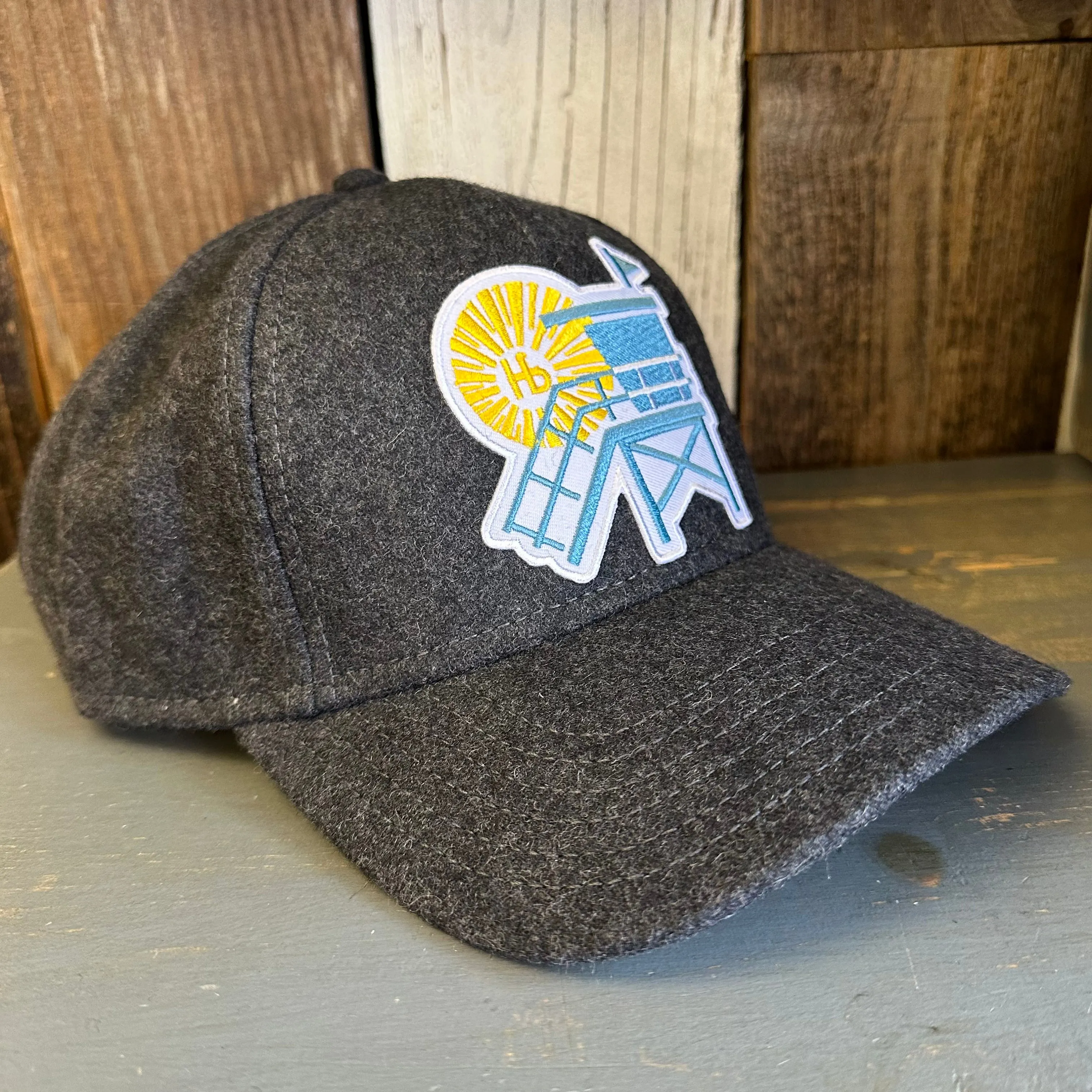 Hermosa Beach LIFEGUARD TOWER 5 Panel Low Profile Melton Wool Blend Baseball Cap with Velcro Closure - Heather Black