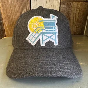 Hermosa Beach LIFEGUARD TOWER 5 Panel Low Profile Melton Wool Blend Baseball Cap with Velcro Closure - Heather Black