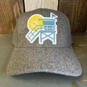Hermosa Beach LIFEGUARD TOWER 5 Panel Low Profile Melton Wool Blend Baseball Cap with Velcro Closure - Heather Grey