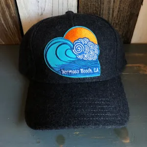 Hermosa Beach TUBULAR 5 Panel Low Profile Melton Wool Blend Baseball Cap with Velcro Closure - Heather Black