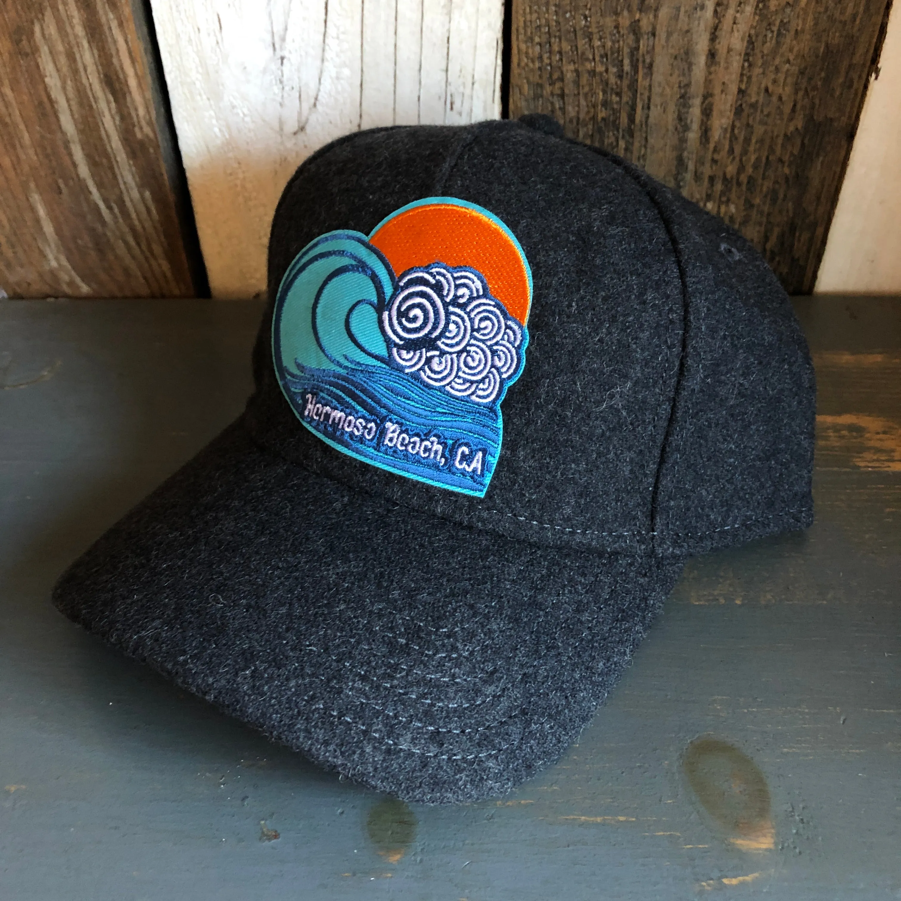 Hermosa Beach TUBULAR 5 Panel Low Profile Melton Wool Blend Baseball Cap with Velcro Closure - Heather Black