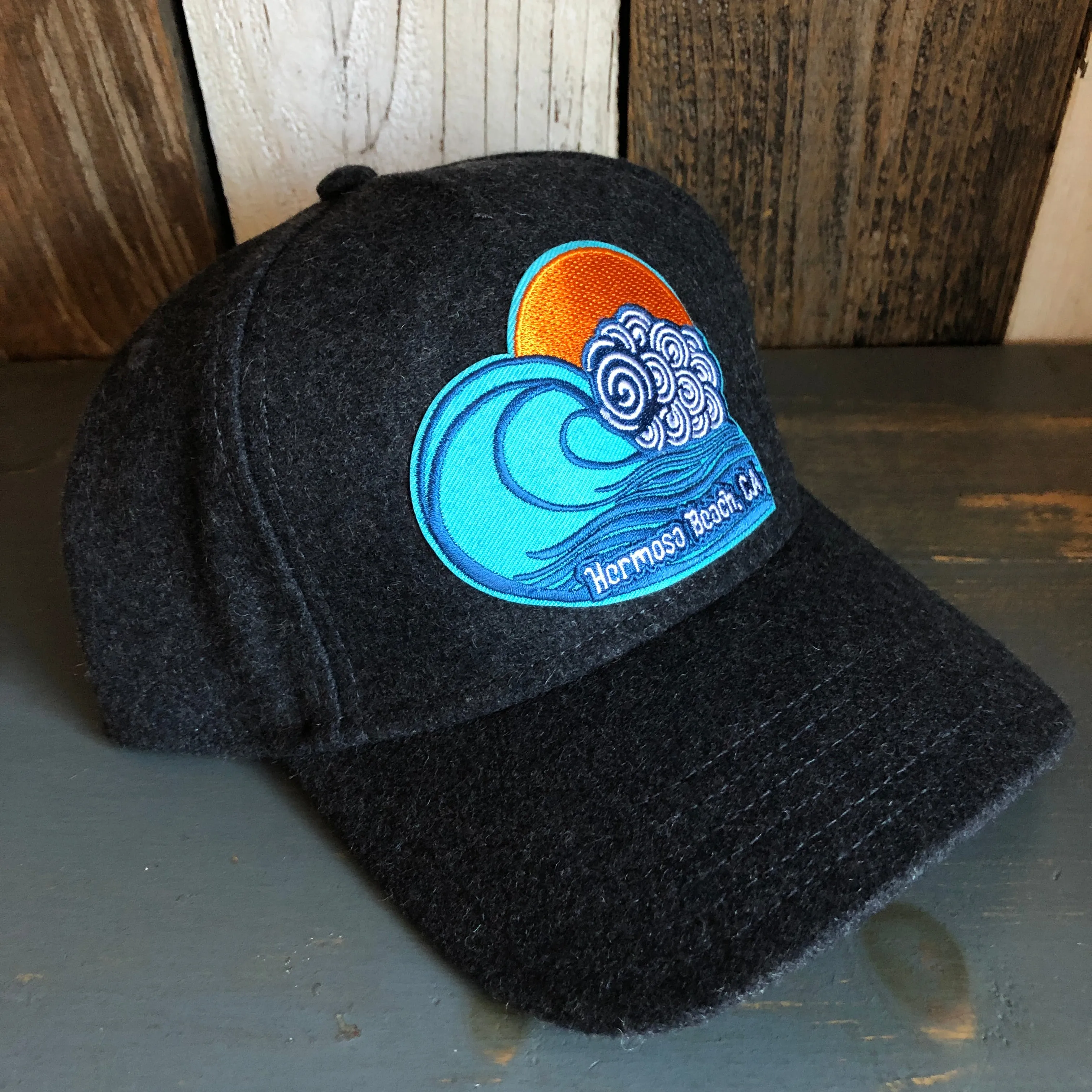Hermosa Beach TUBULAR 5 Panel Low Profile Melton Wool Blend Baseball Cap with Velcro Closure - Heather Black