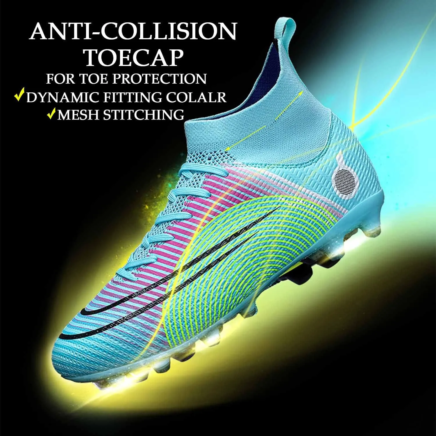 HESBITEUL Mens Athletic Outdoor Indoor Comfortable Soccer Shoes Boys Football Student Cleats Sneaker Shoes High Gripping Power