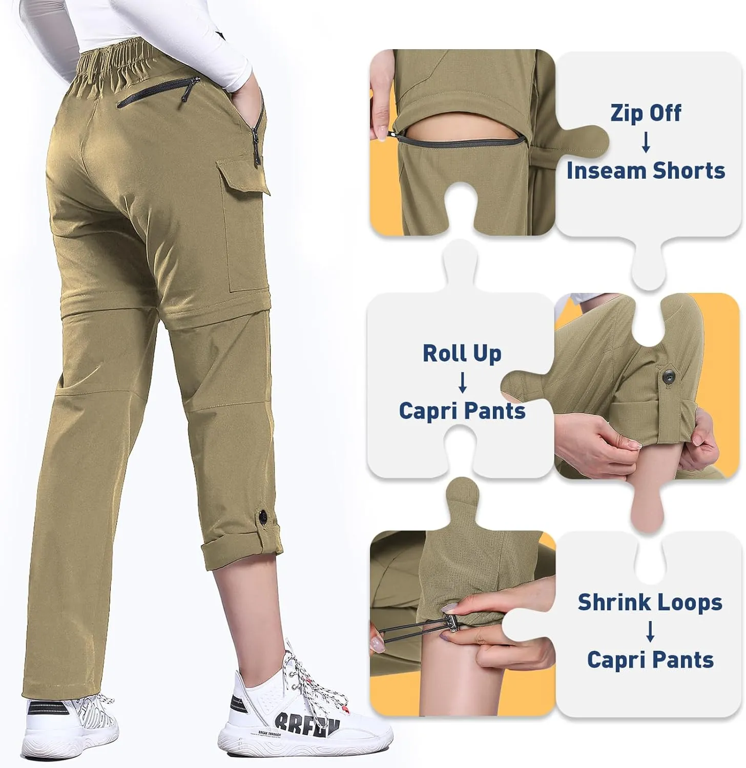 Hiauspor Hiking Pants Women Convertible Lightweight Zip Off Pants Quick Dry Outdoor Stretch Pants UPF 50  Trousers
