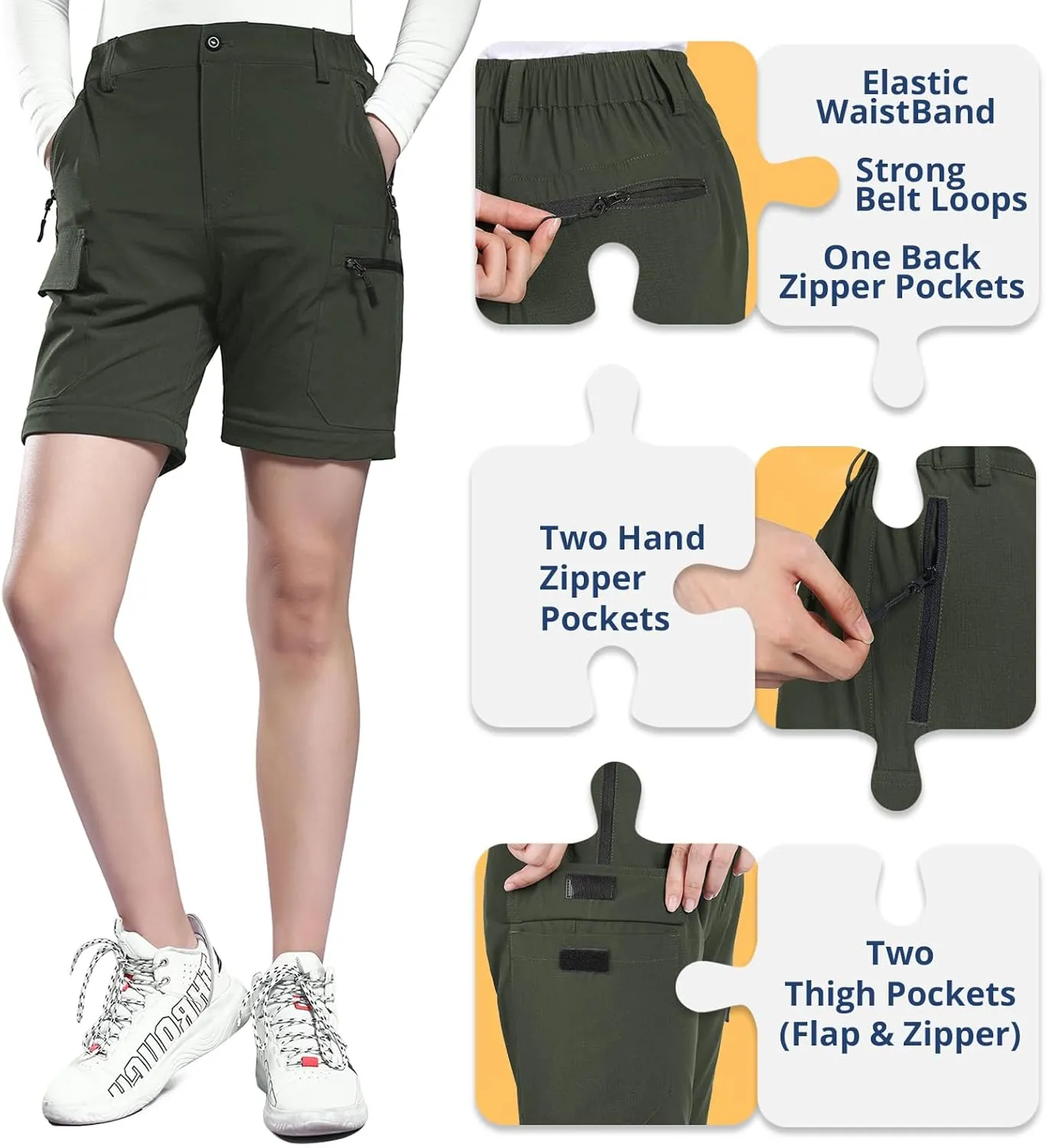 Hiauspor Hiking Pants Women Convertible Lightweight Zip Off Pants Quick Dry Outdoor Stretch Pants UPF 50  Trousers