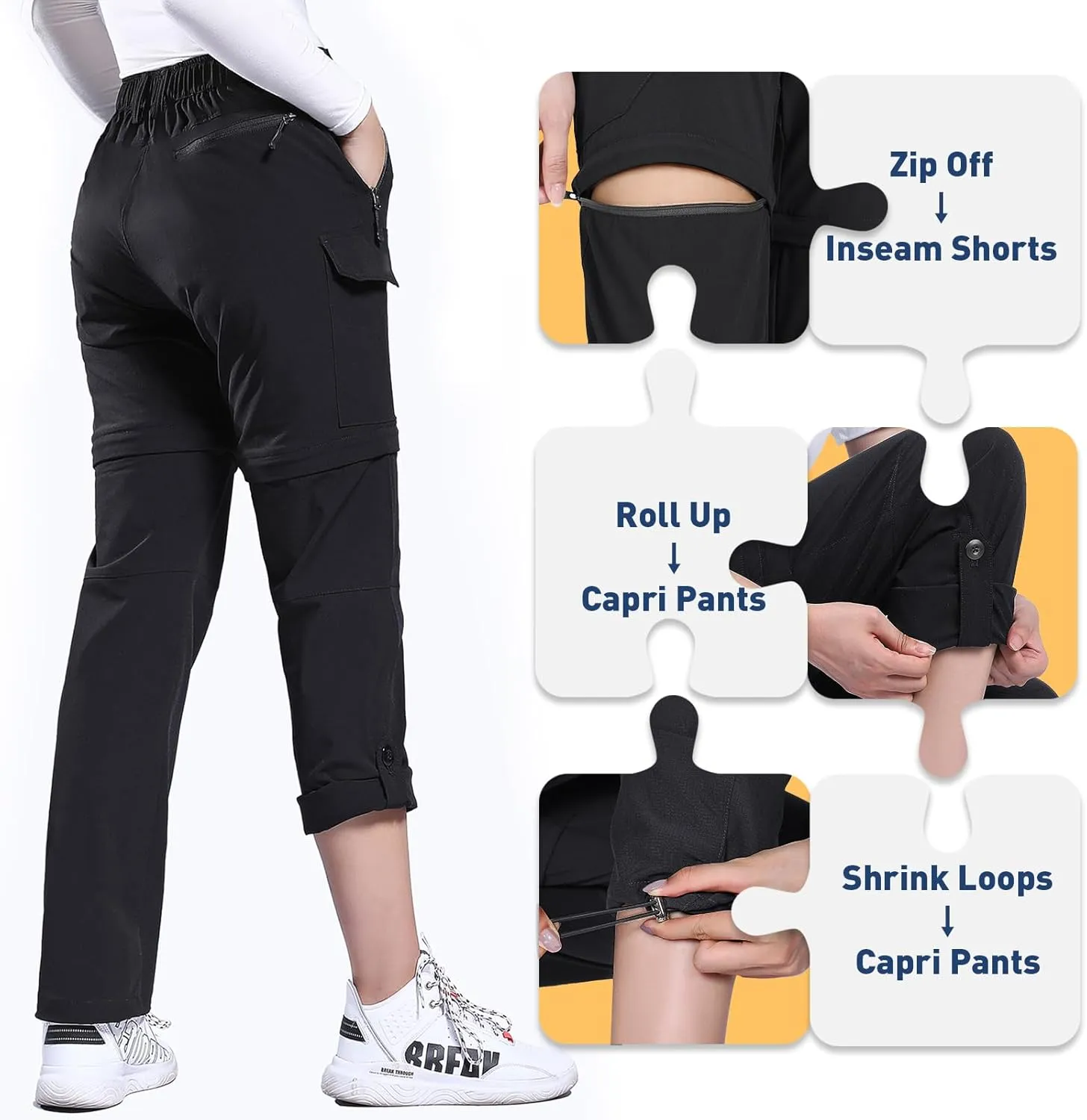 Hiauspor Hiking Pants Women Convertible Lightweight Zip Off Pants Quick Dry Outdoor Stretch Pants UPF 50  Trousers