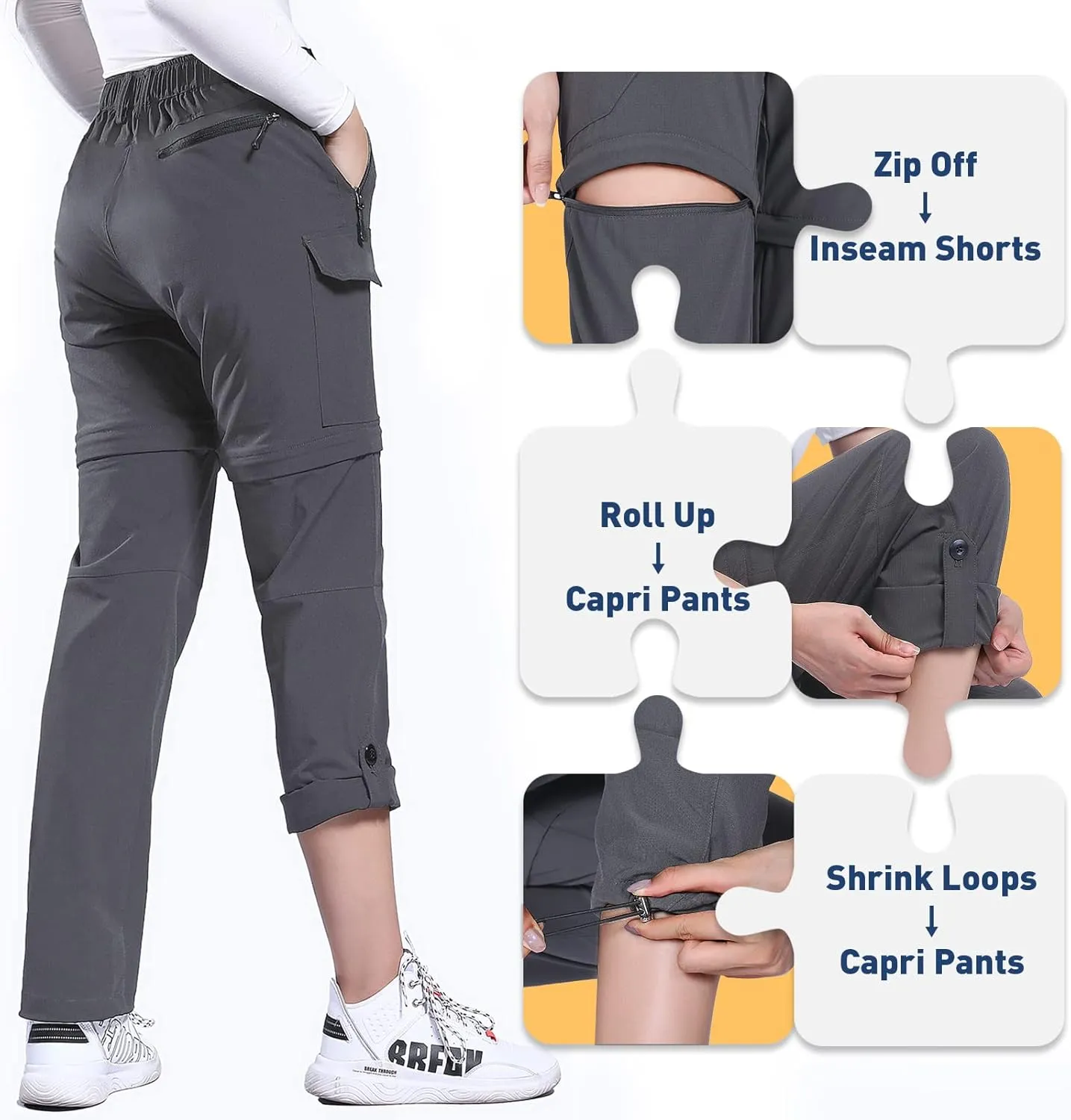 Hiauspor Hiking Pants Women Convertible Lightweight Zip Off Pants Quick Dry Outdoor Stretch Pants UPF 50  Trousers