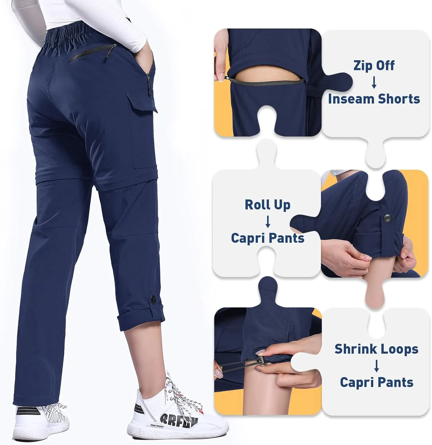 Hiauspor Hiking Pants Women Convertible Lightweight Zip Off Pants Quick Dry Outdoor Stretch Pants UPF 50  Trousers