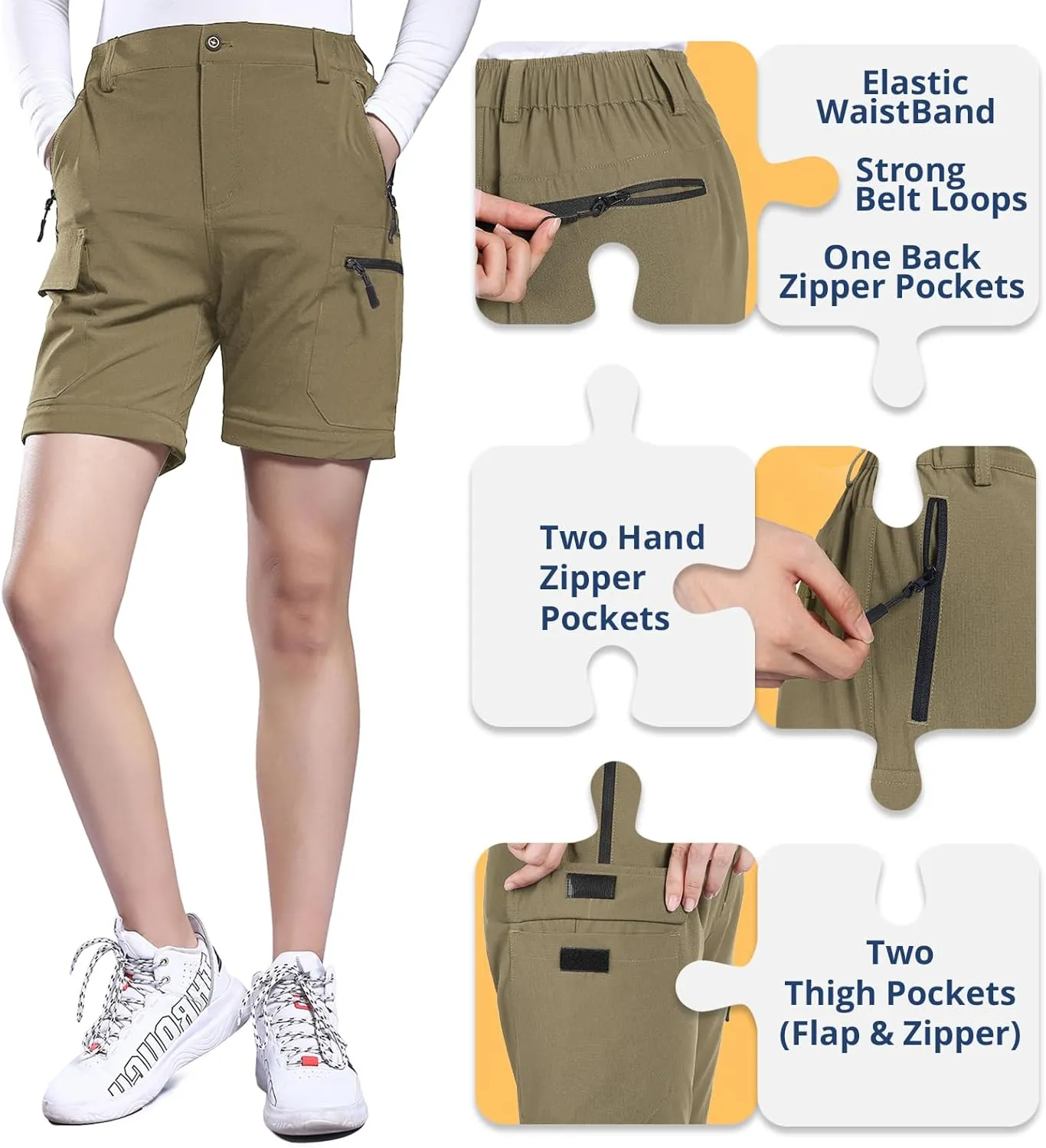 Hiauspor Hiking Pants Women Convertible Lightweight Zip Off Pants Quick Dry Outdoor Stretch Pants UPF 50  Trousers