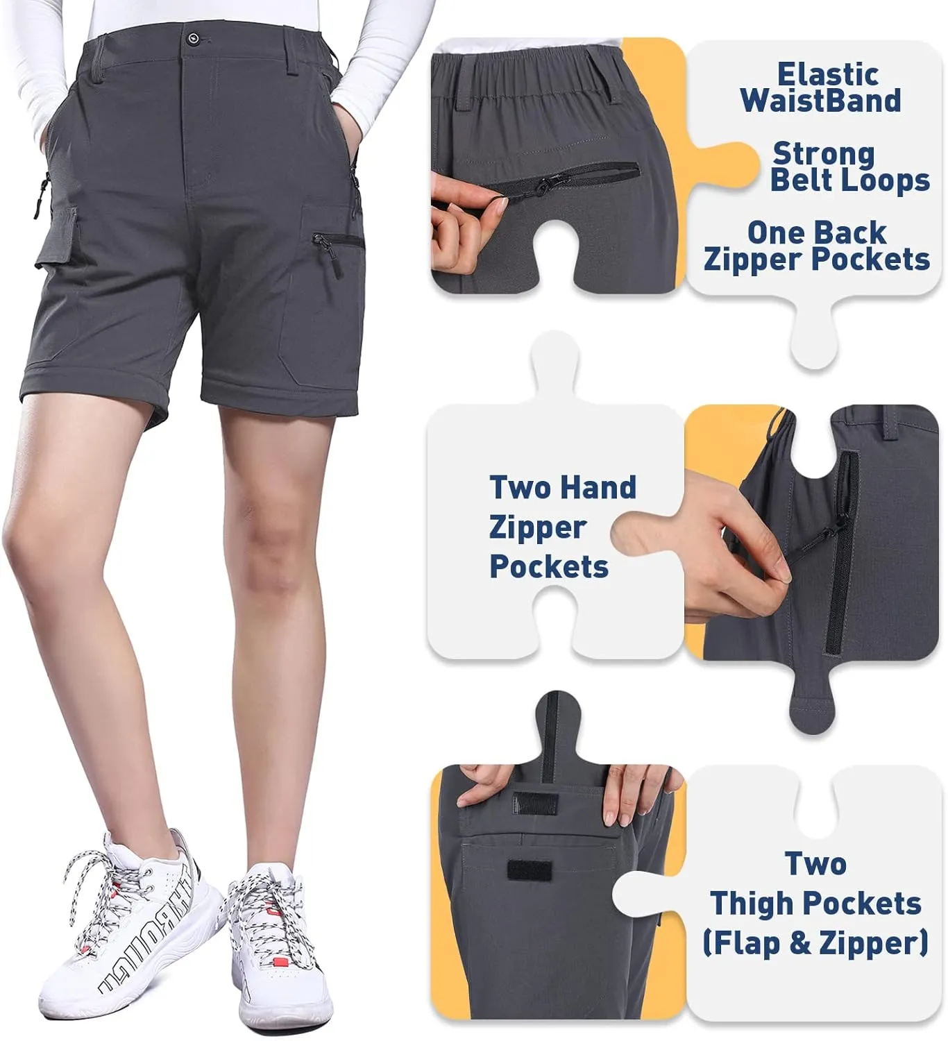 Hiauspor Hiking Pants Women Convertible Lightweight Zip Off Pants Quick Dry Outdoor Stretch Pants UPF 50  Trousers