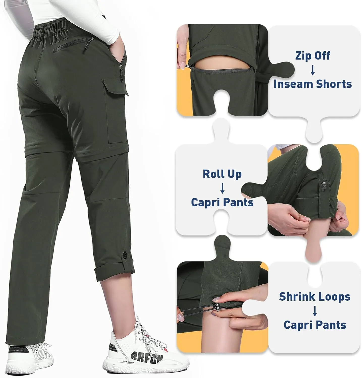 Hiauspor Hiking Pants Women Convertible Lightweight Zip Off Pants Quick Dry Outdoor Stretch Pants UPF 50  Trousers